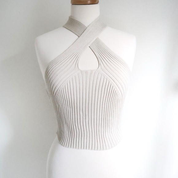 SHEIN Tops - NWOT Cross Front Cropped Tank Top Cream/Neutral Small